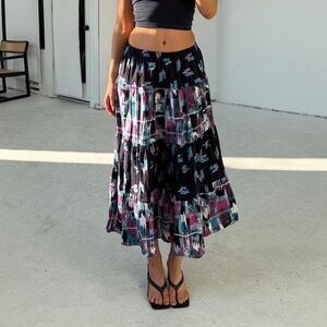 Vintage Southwestern Boho Print Tiered Maxi Skirt